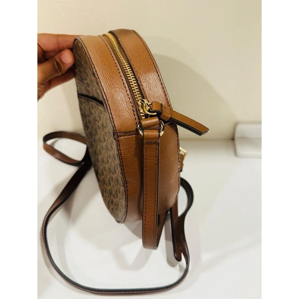 Dkny Round Brown Faux Leather Logo Printed Crossbody Bag Shoulder Purse
